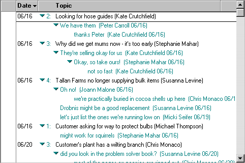 Indened response documents in a view